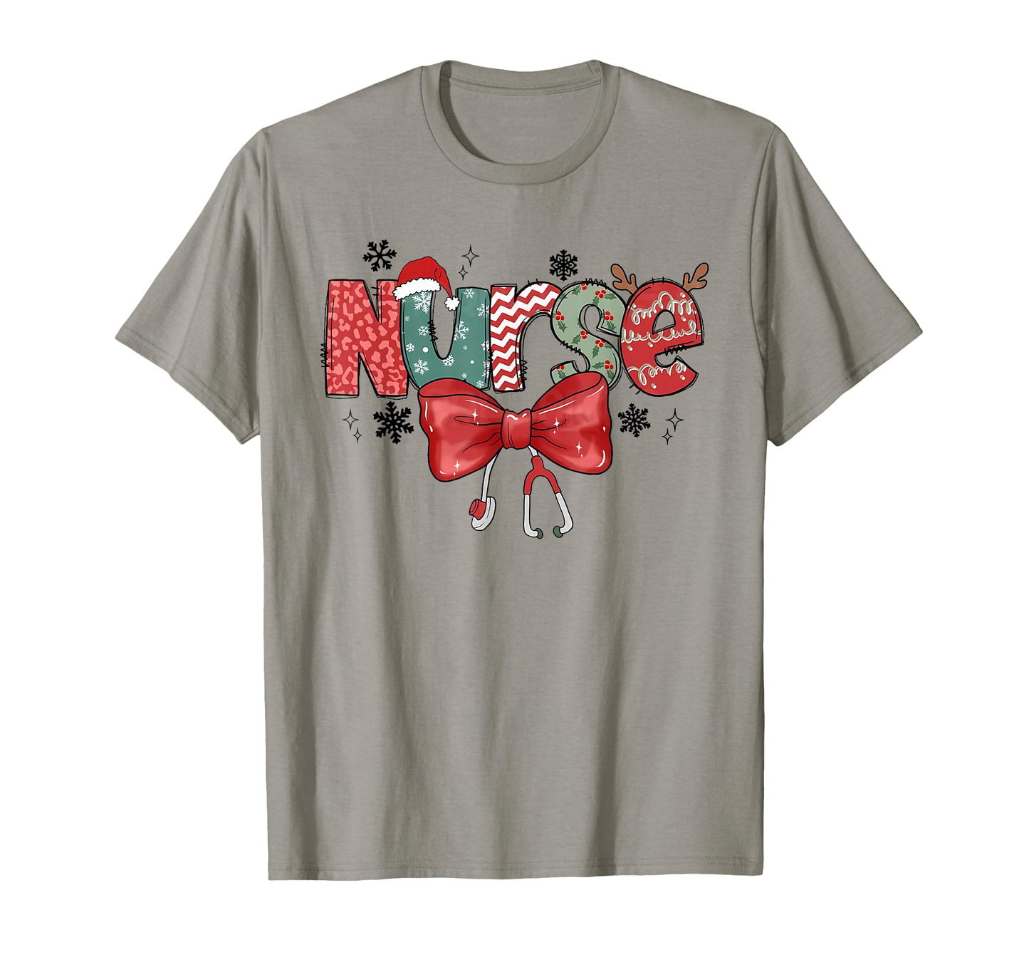 Cute School Nurse Christmas Design with Bow and Hat T-Shirt
