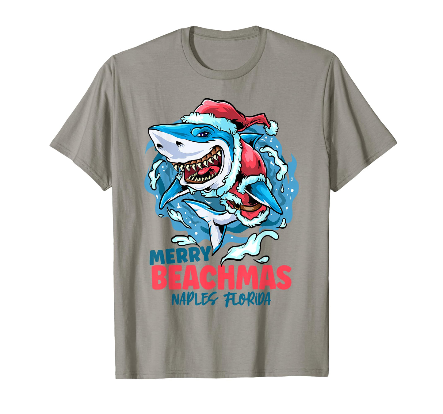 Naples Florida Merry Beachmas Christmas Shark Santa T-Shirt