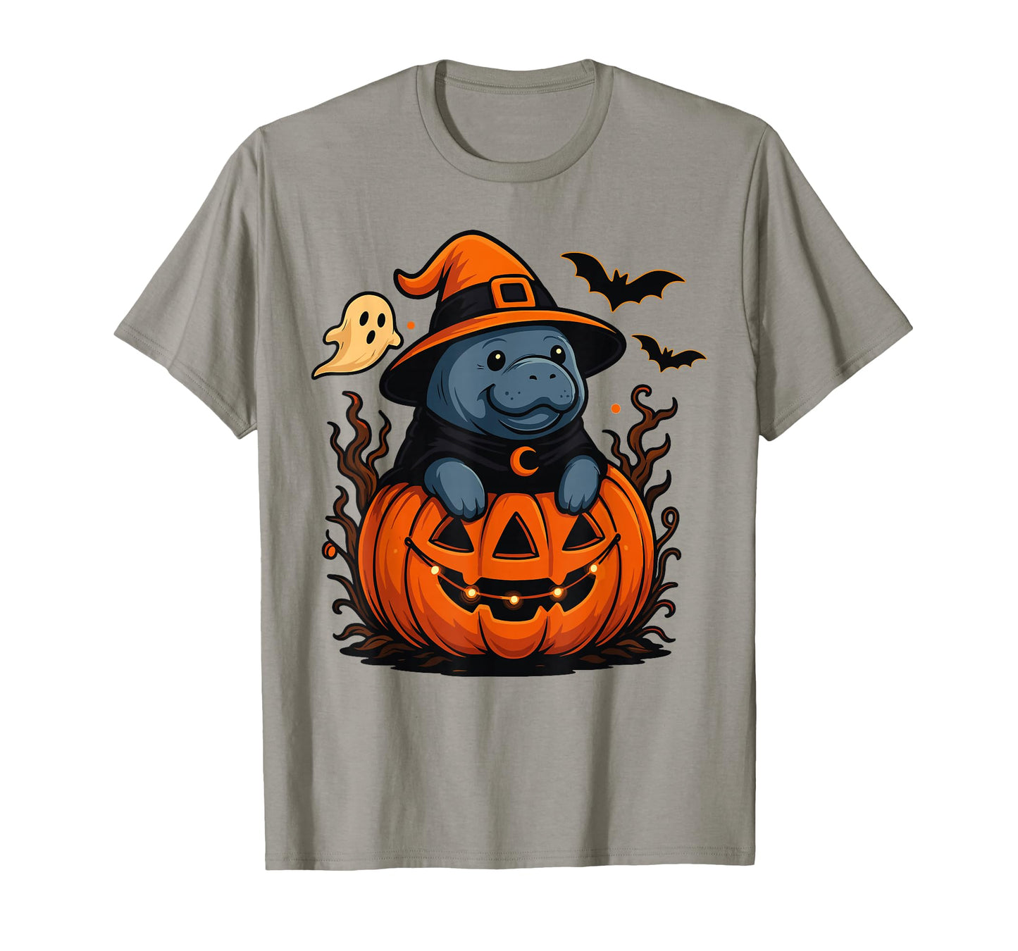 Manatee Witch Hat Pumpkin Halloween Spooky Season T-Shirt