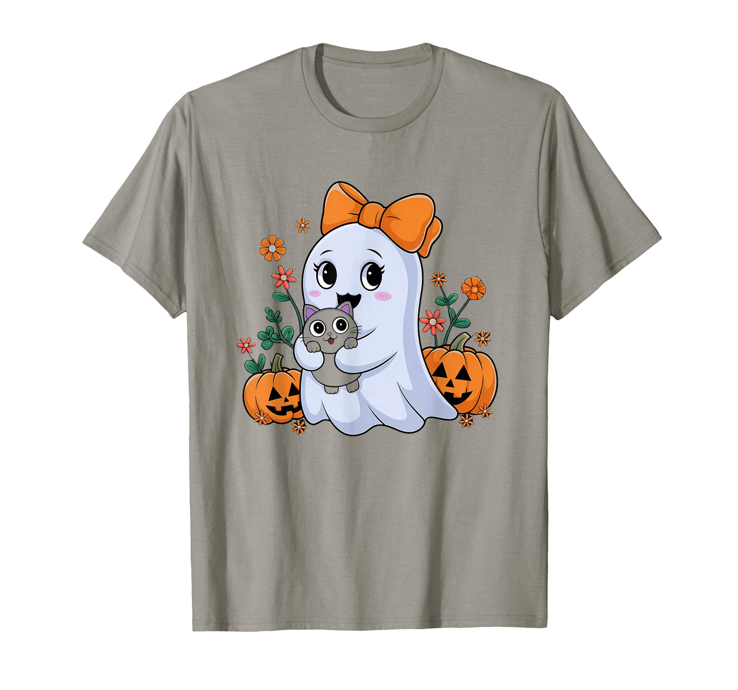 Funny Halloween Ghost Holding Black Cat Groovy Men & Women T-Shirt