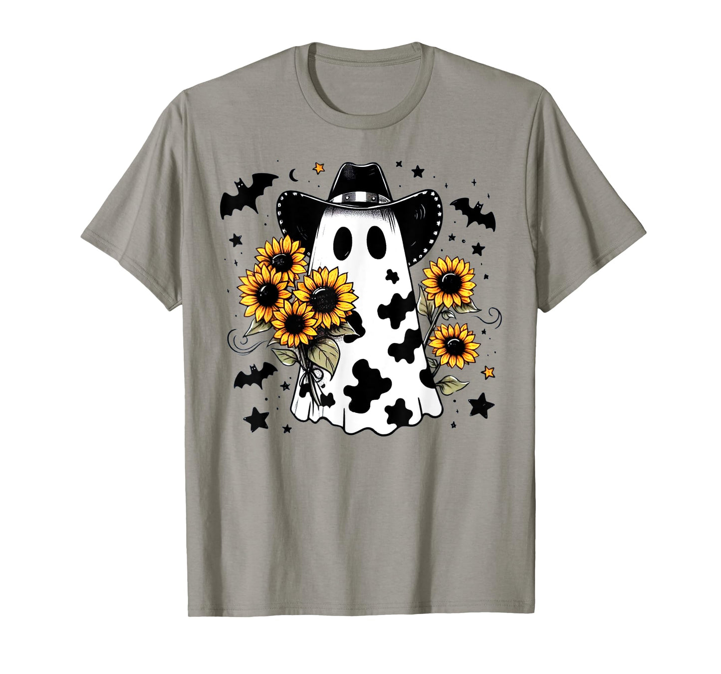 Cute Cowhide Ghost Sunflowers Funny Snarky Boojee Halloween T-Shirt