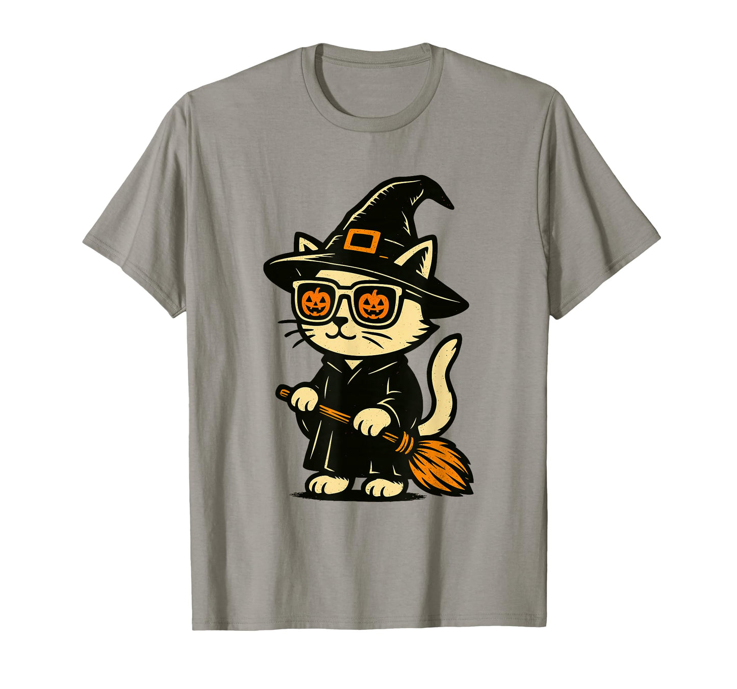 Cool Cute Cat Witch Men Women Kids Funny Halloween T-Shirt