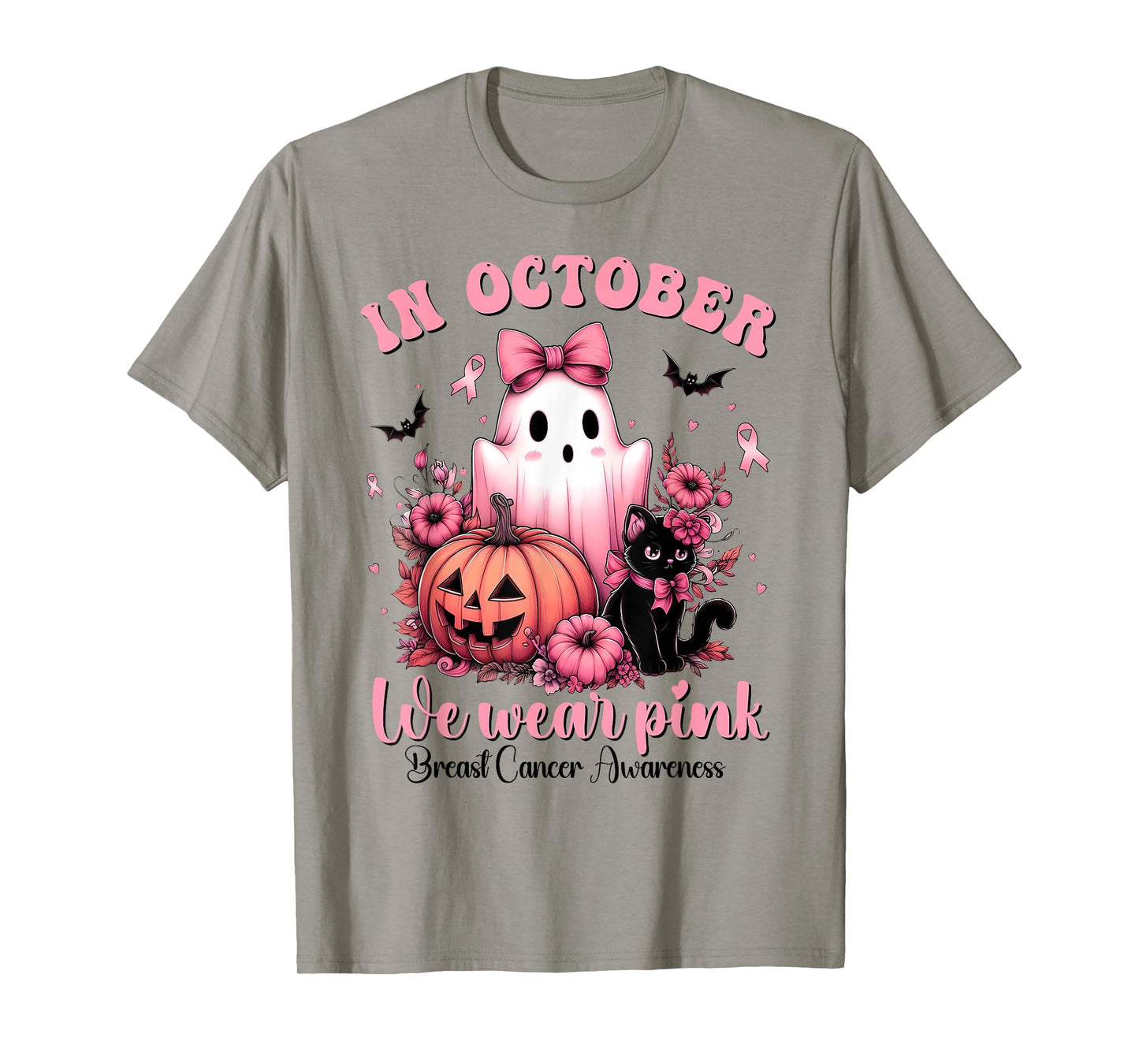 Breast Cancer Women Halloween in October We Wear Pink Witch T-Shirt