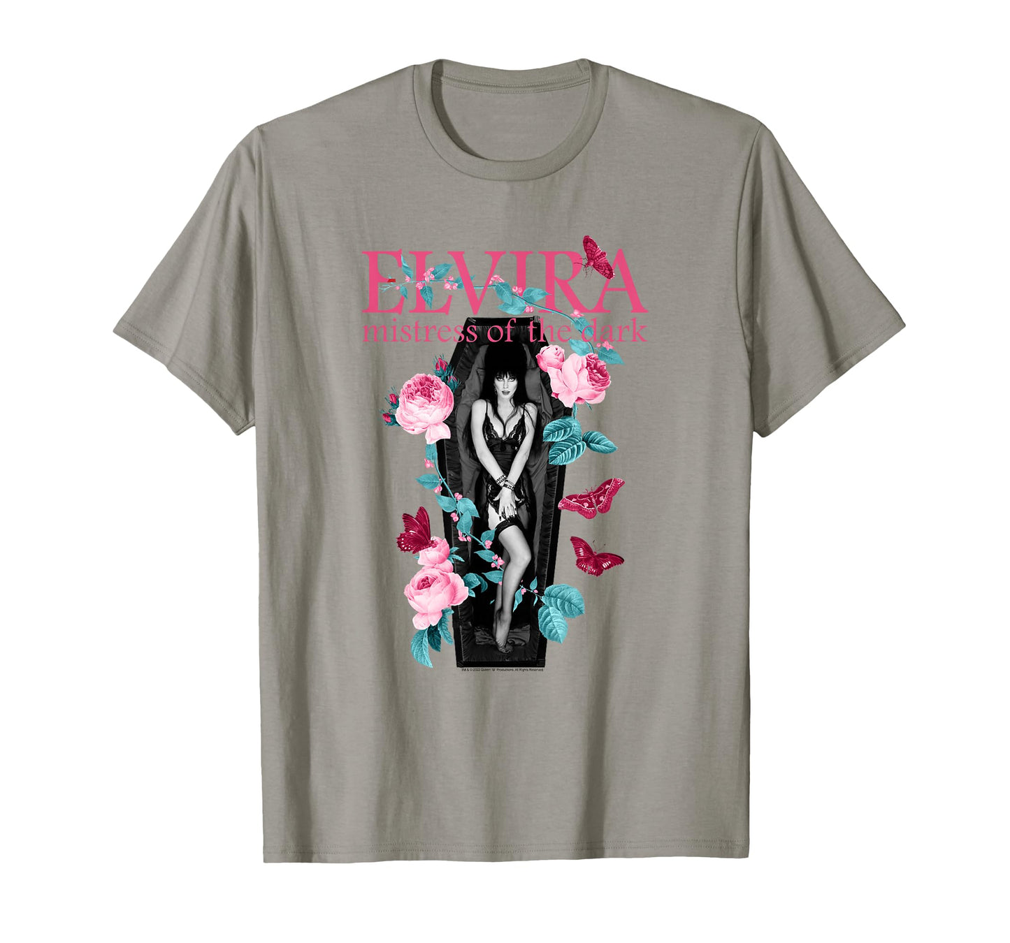 Elvira Mistress of the Dark Butterflies and Roses Retro T-Shirt