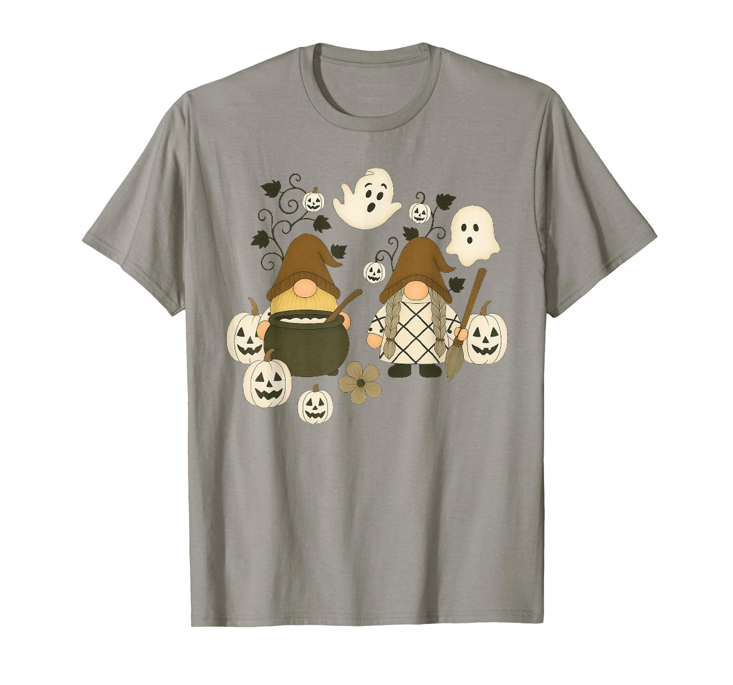 Funny Gnome Halloween with Pumpkin Ghost Leopard Design T-Shirt