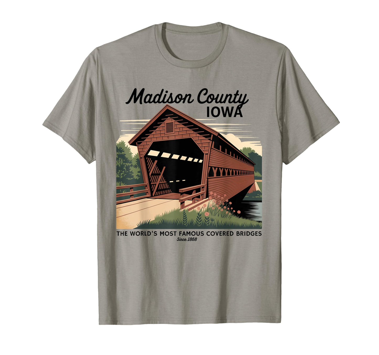 Vintage Poster-Style Covered Bridges Madison County Iowa T-Shirt