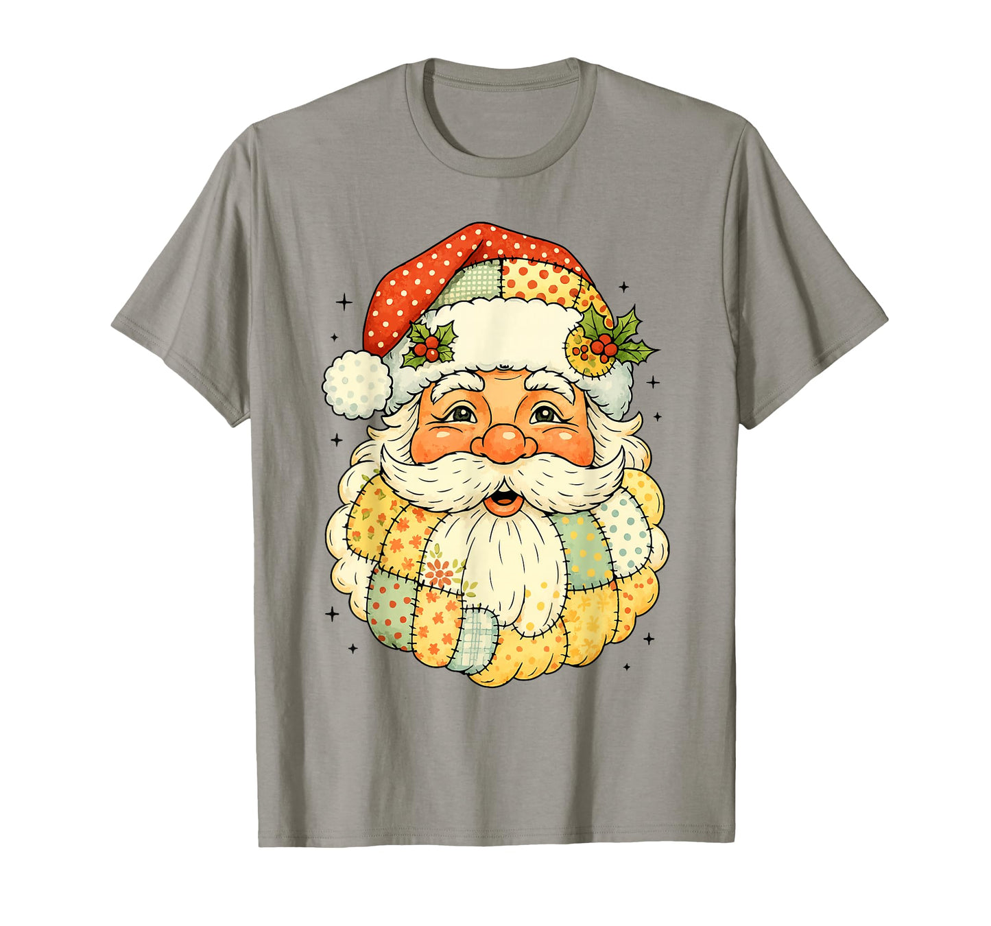 Retro Patchwork Santa Claus Funny Vintage Christmas T-Shirt