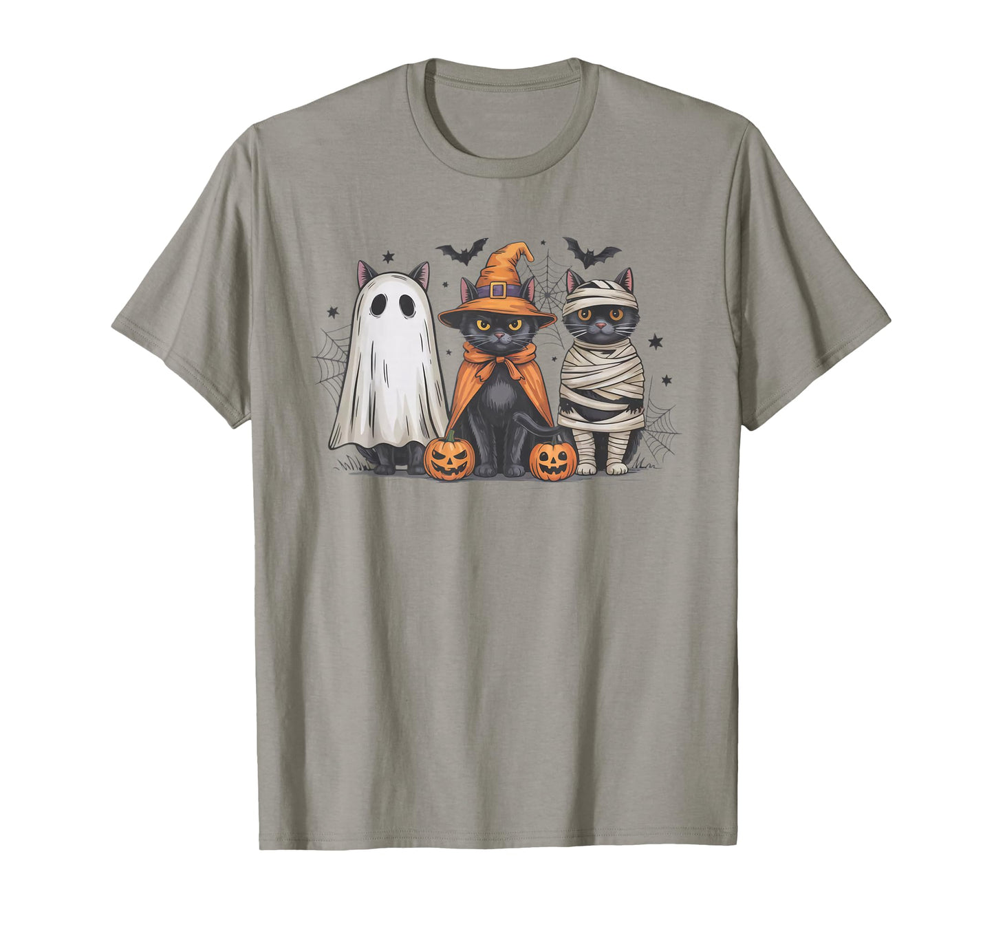 Retro Black Cat Witch Scary Halloween Pumpkin Women Men Kids T-Shirt