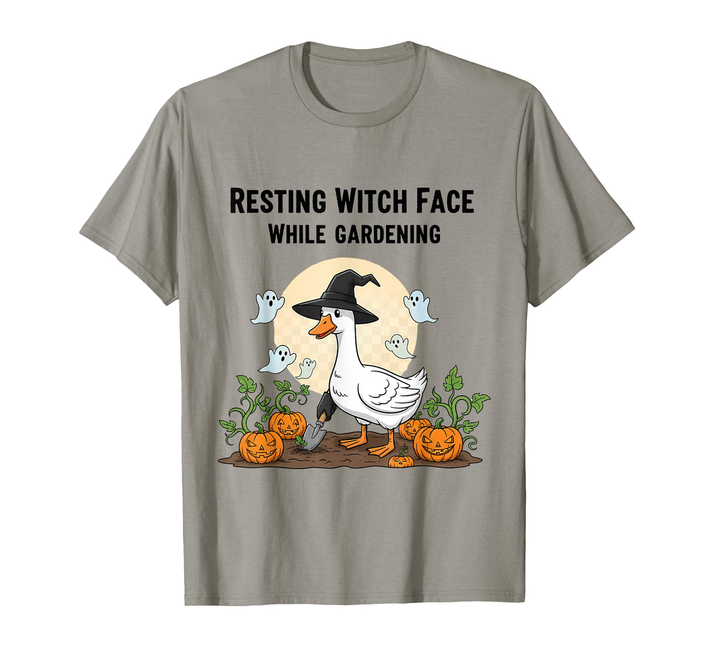 Gardening Goose Halloween Resting Witch Face Funny Pumpkin T-Shirt