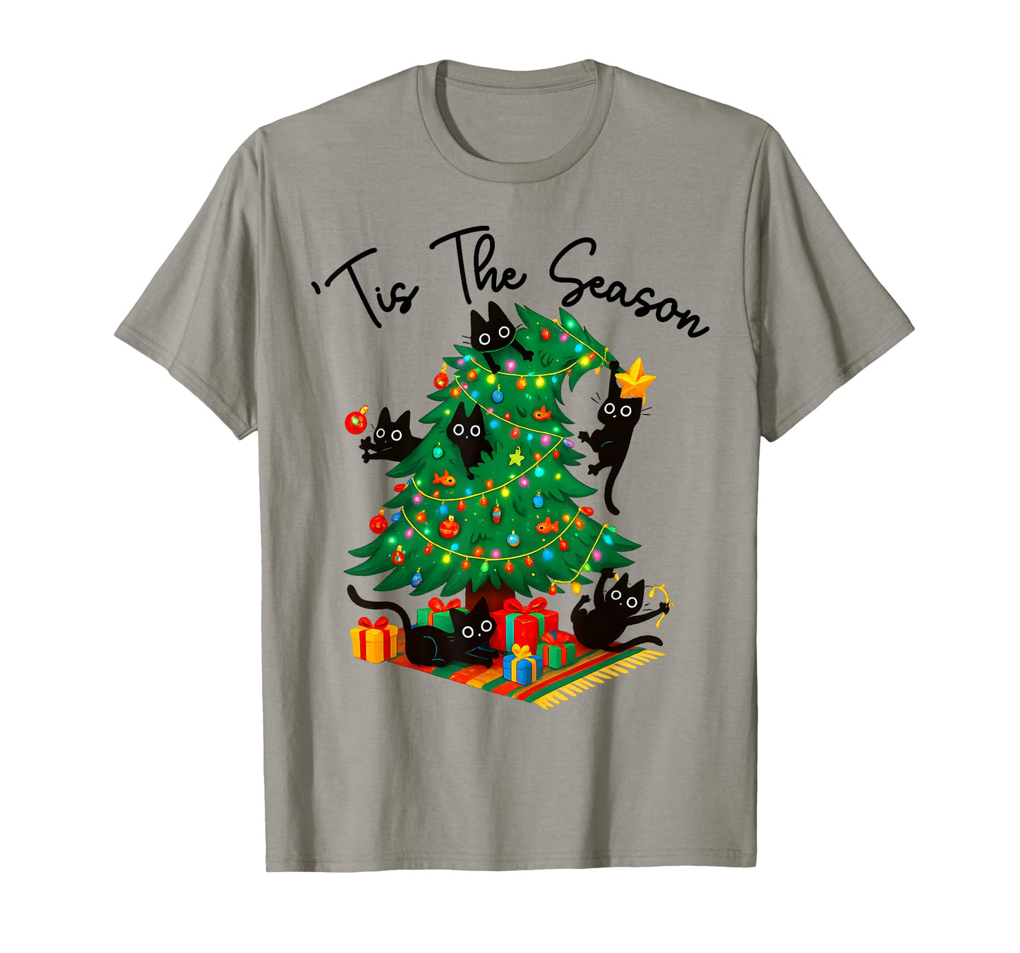 Tis The Season Christmas Tree Cute Black Cat Matching Family T-Shirt