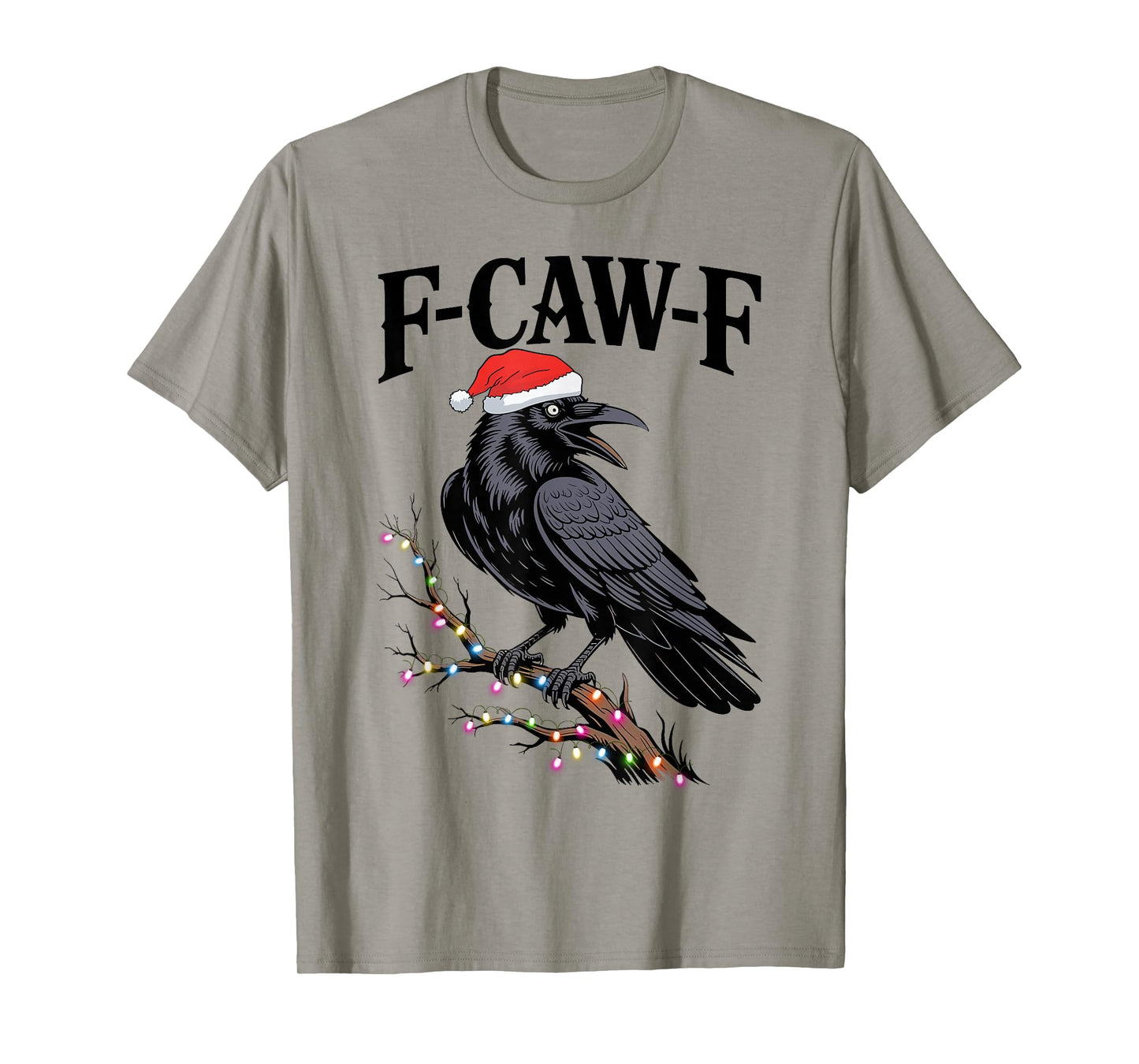Black Crow F-Caw-F Funny Retro Christmas Lights Santa 2025 T-Shirt