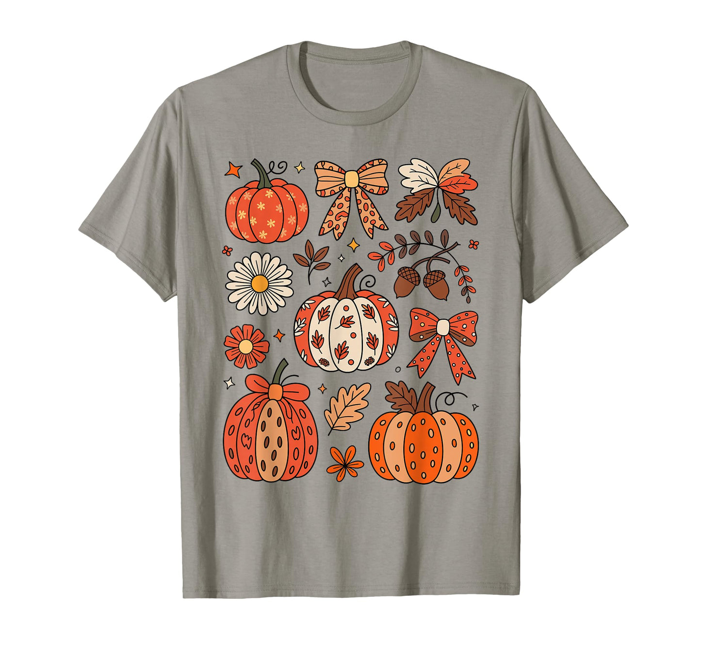 Fall Boho Floral Pumpkin Coquette Bow Thanksgiving Vintage T-Shirt