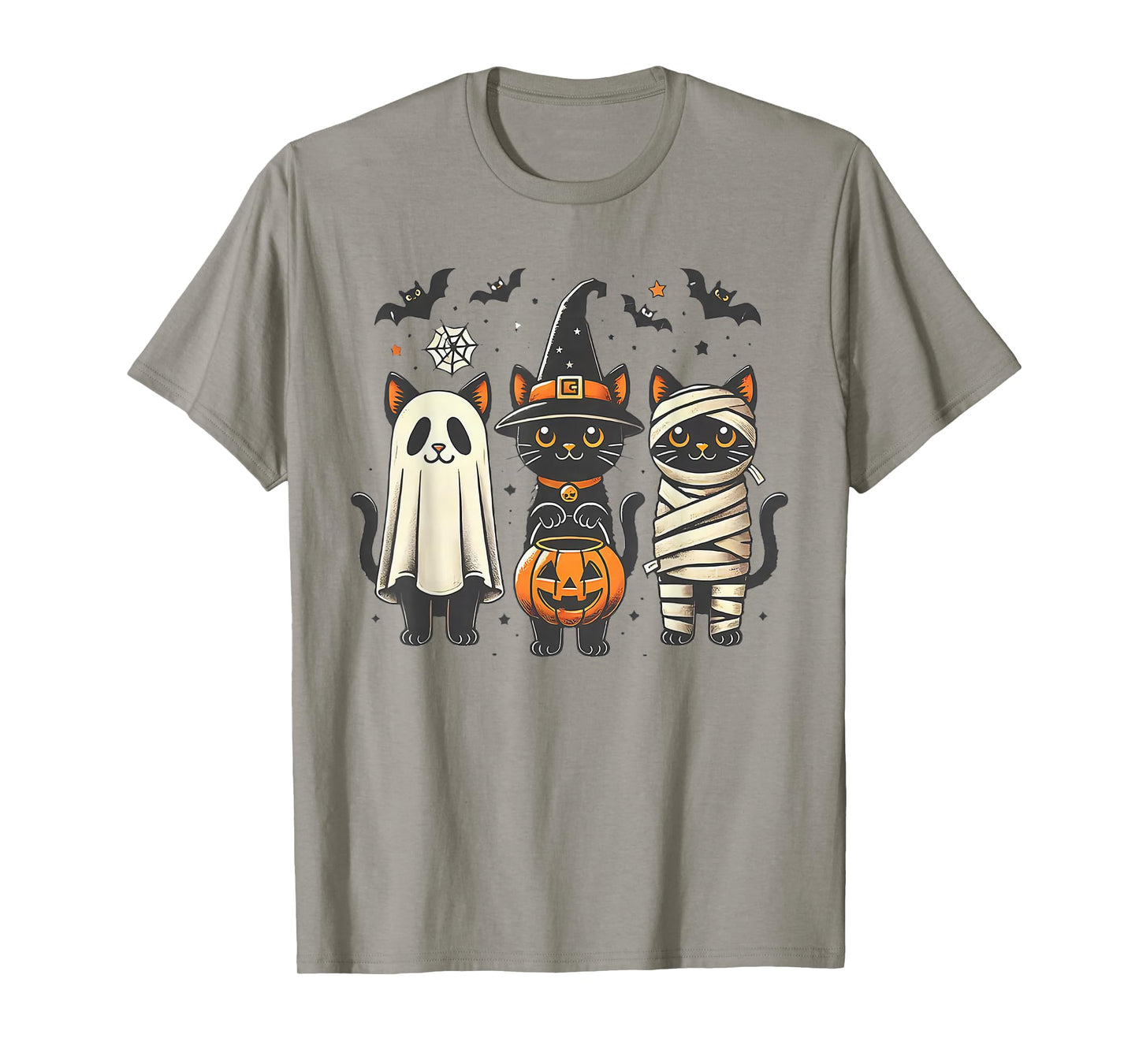 Retro Black Cat Witch Scary Halloween Pumpkin Women Men Kids T-Shirt