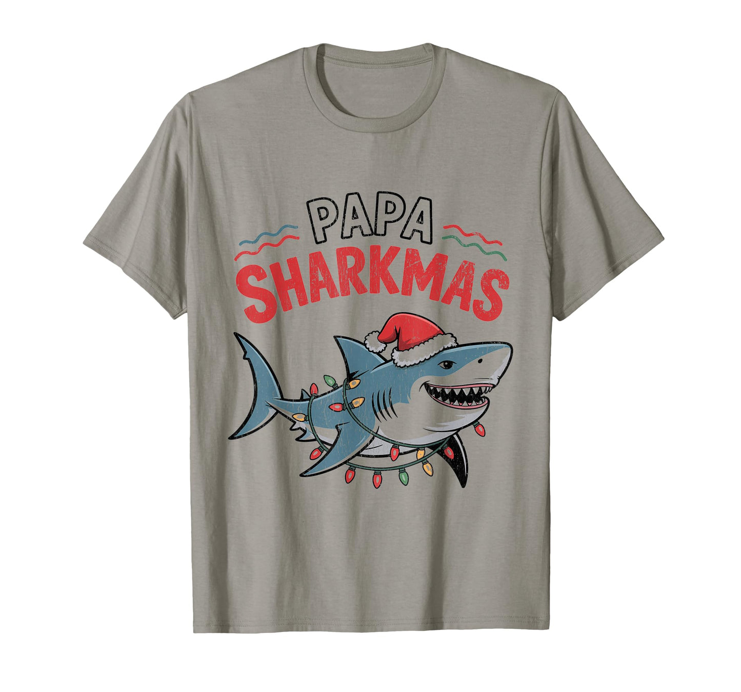 Papa Sharkmas Funny Shark Santa Hat Ugly Christmas Sweater T-Shirt