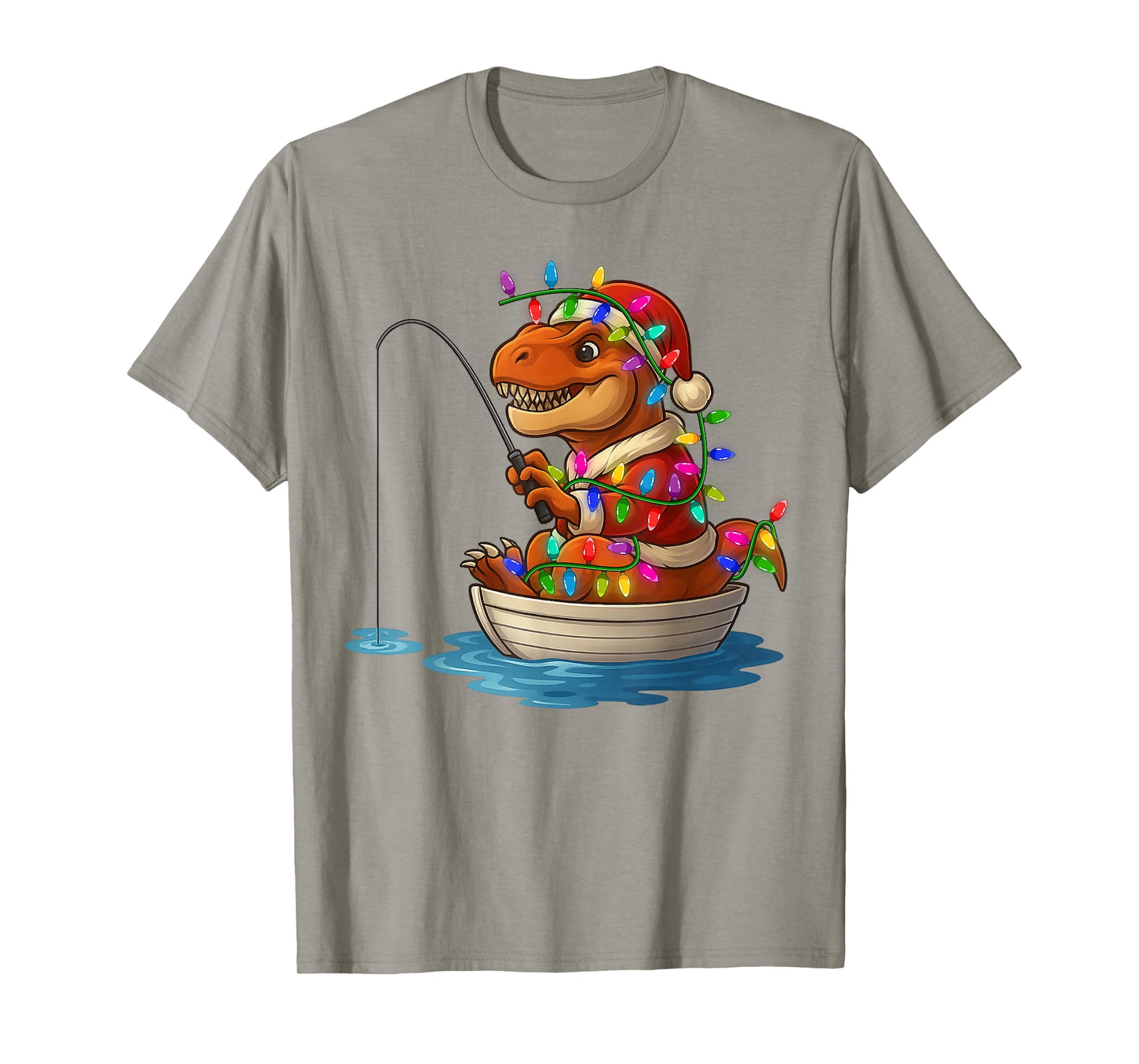 Dinosaur T-Rex Santa Fisherman Christmas Fishing Lovers T-Shirt