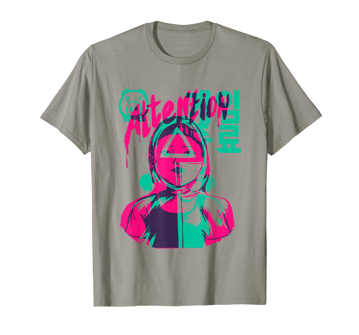 Squid Game 2 Attention Dripping Paint Neon Doll Portrait T-Shirt