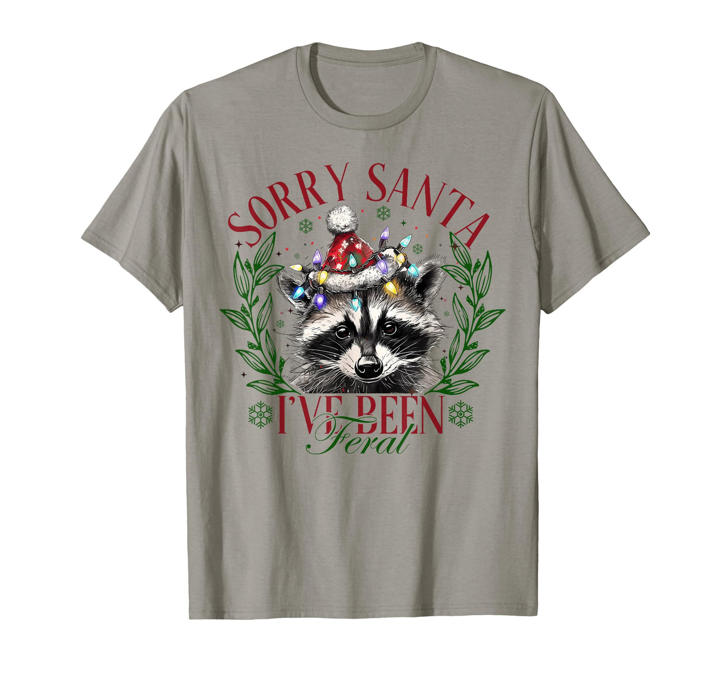 Vintage Sorry Santa I’ve Been Feral Raccoon Santa Hat Xmas T-Shirt