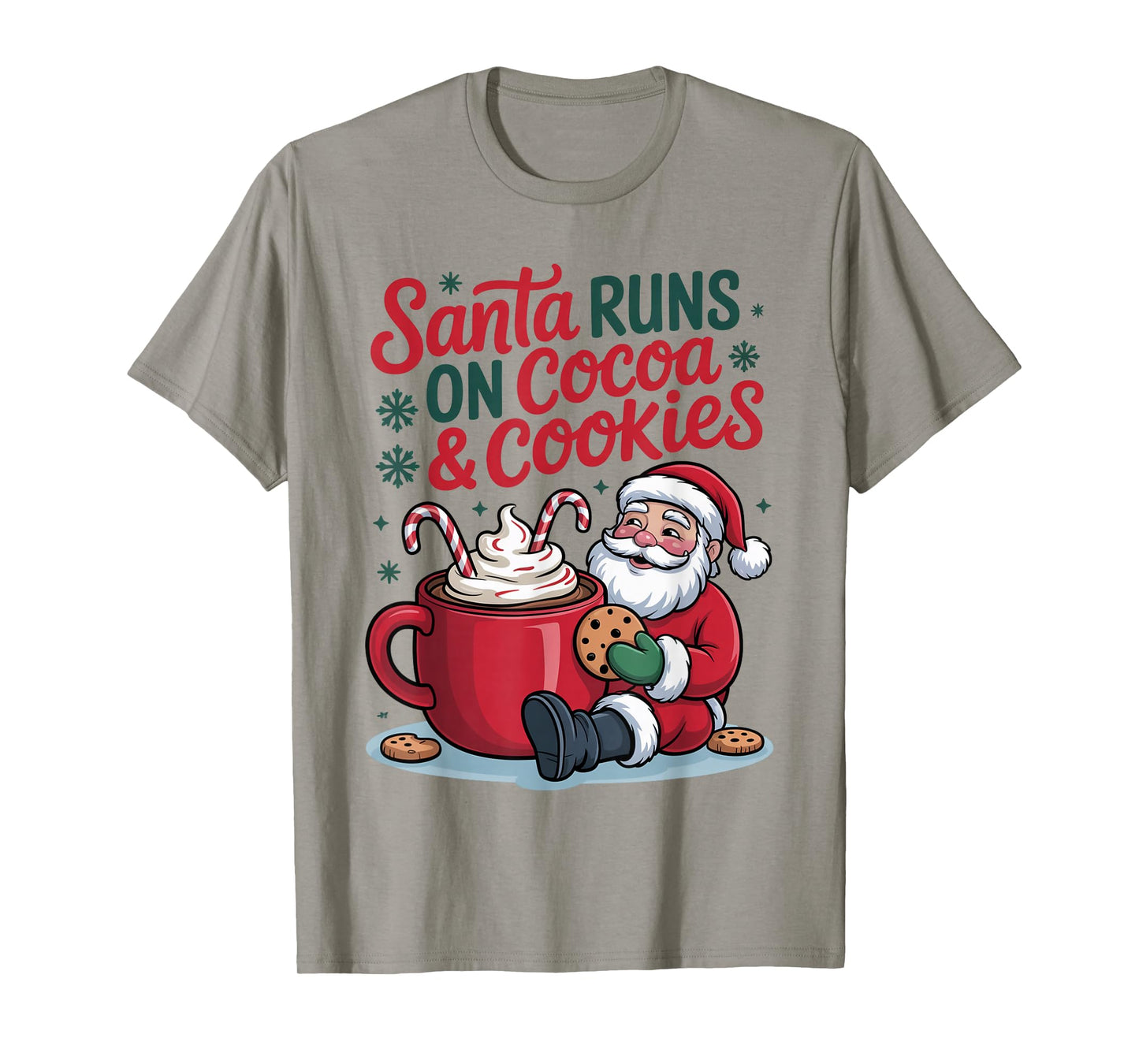 Santa Runs on Cocoa & Christmas Cookies, Funny Kids Matching T-Shirt