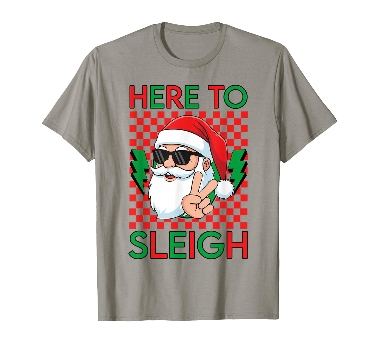 Checkered Here to Sleigh Santa Retro Christmas Groovy Pajama T-Shirt