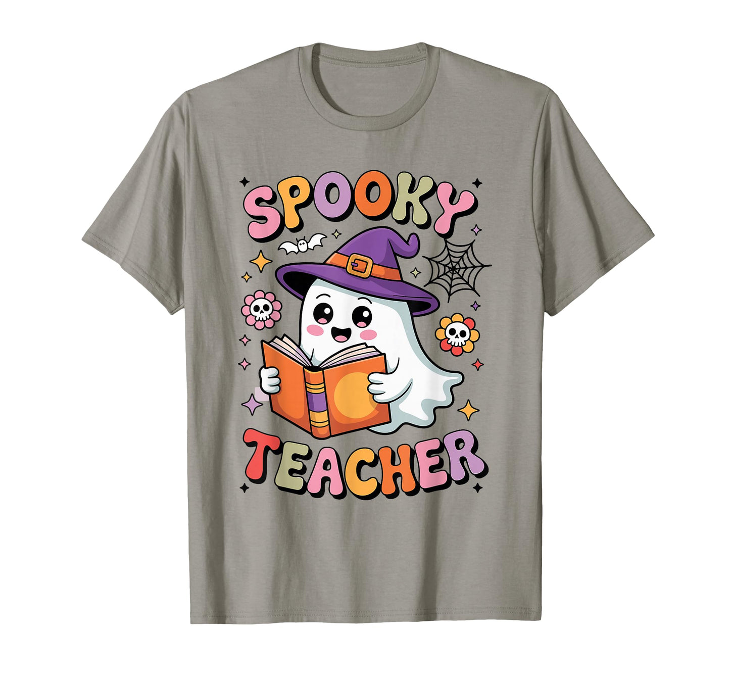 Ghost Reading Book Spooky Teacher Halloween Women T-Shirt
