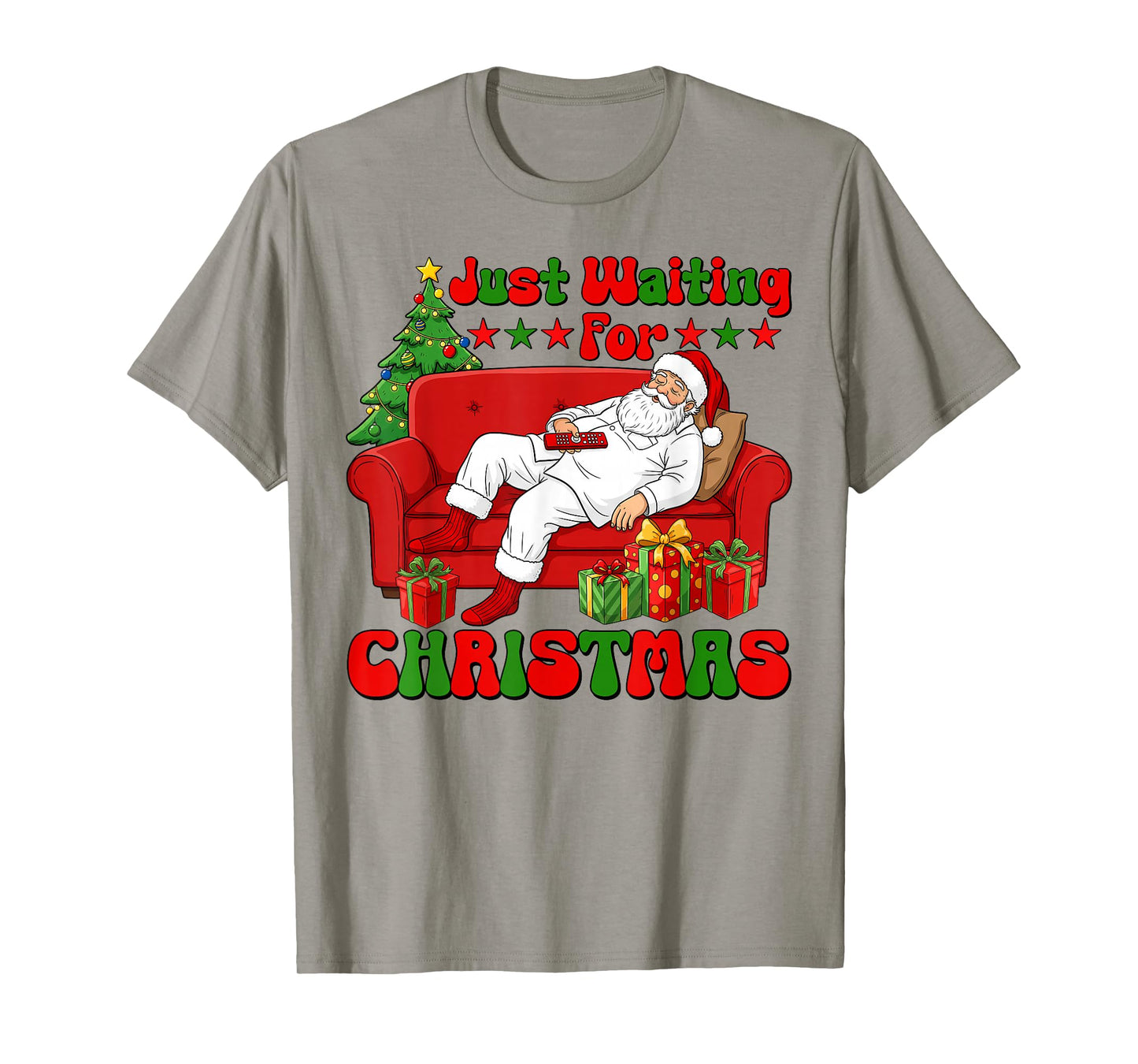 Just Waiting for Christmas Santa Retro Funny Christmas Vibes T-Shirt