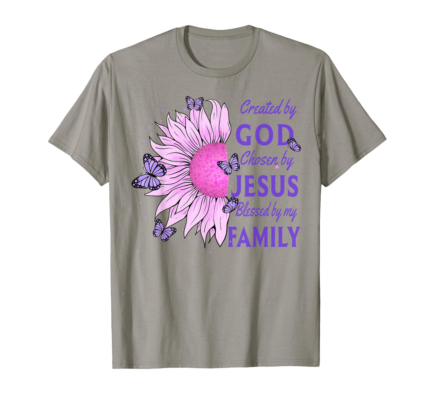 Created By God Loved By My Family Christian Sunflower T-Shirt
