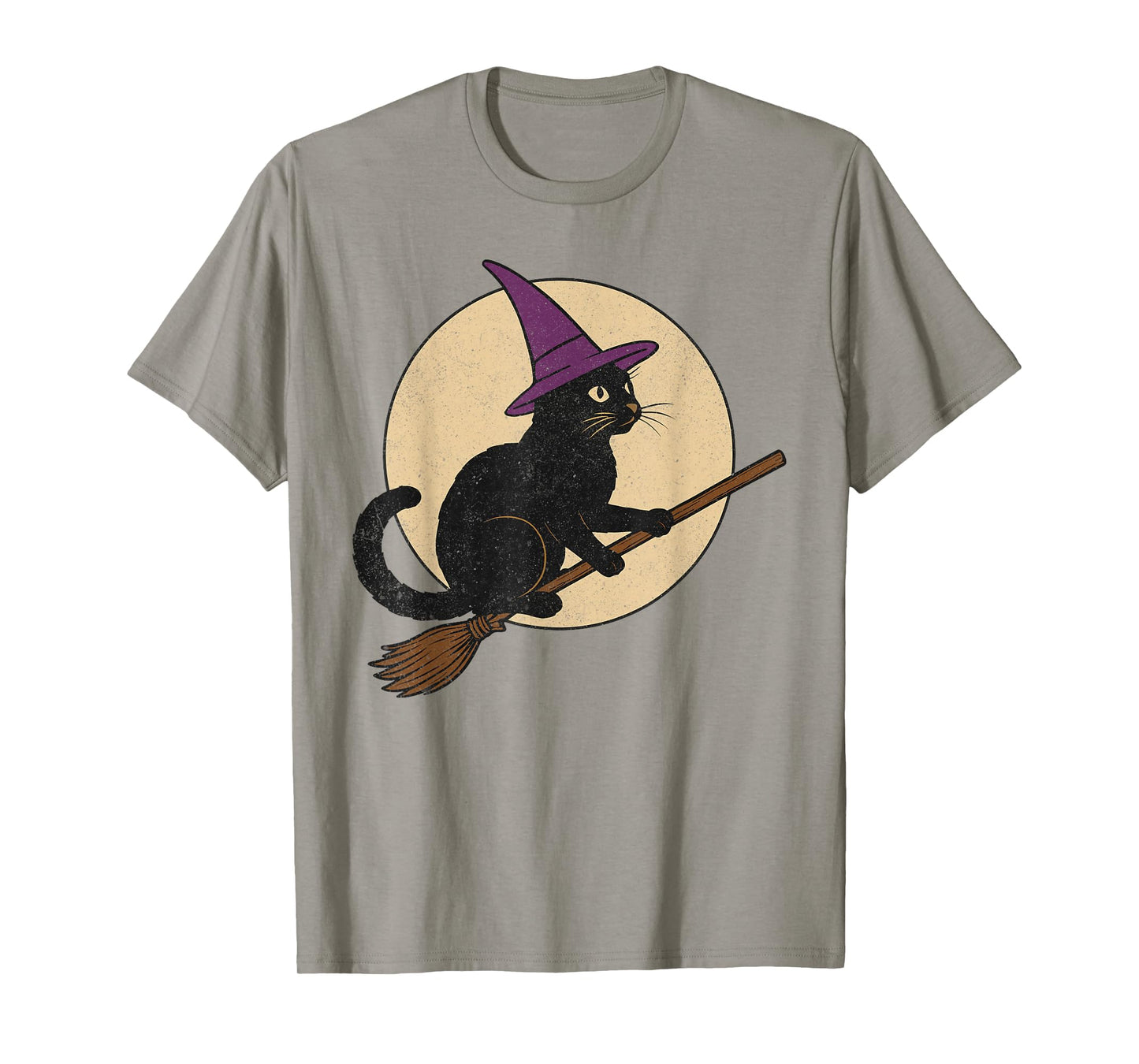 Funny Black Cat Halloween Witch Cat on Moon Night Spooky T-Shirt