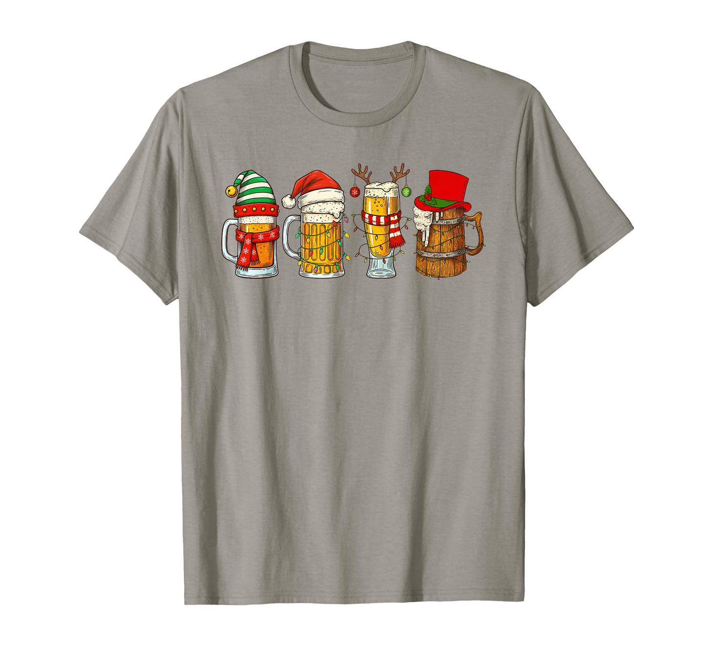 Christmas Beer Mugs Santa Reinbeer Lights Funny Drinking T-Shirt