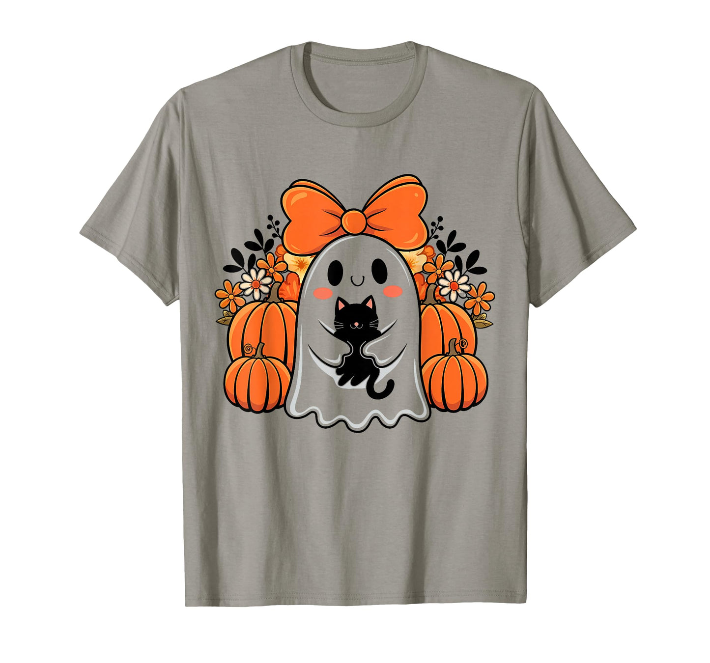 Fun Halloween Ghost Holding Black Cat Vintage Men Women T-Shirt