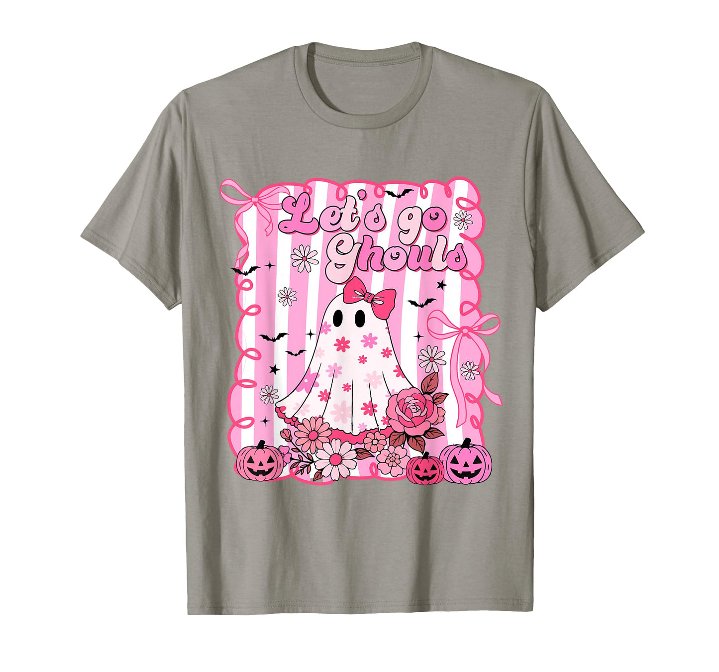 Halloween Lets Go Ghouls Ghost Coquette Bow Women Girl Kids T-Shirt