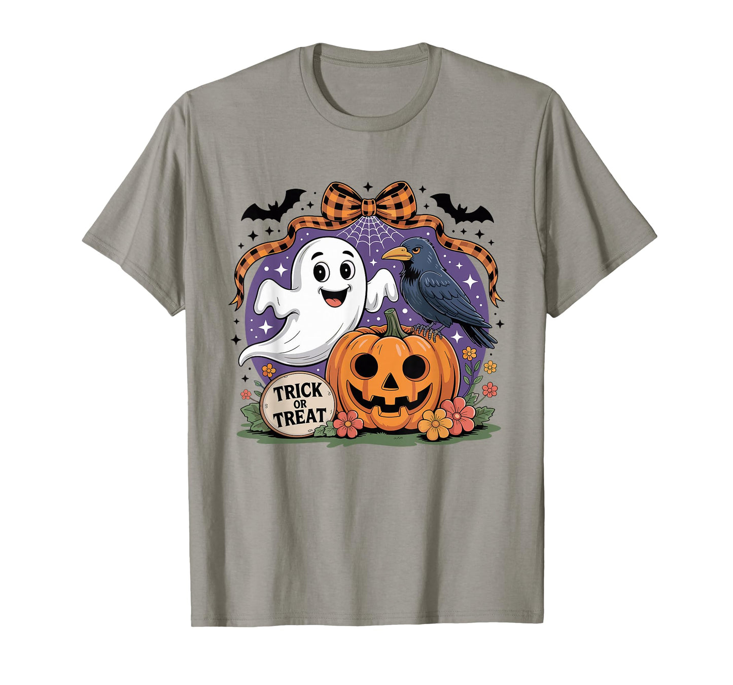 Coquette Floral Ghost Halloween Crow Spooky Trick Or Treat T-Shirt
