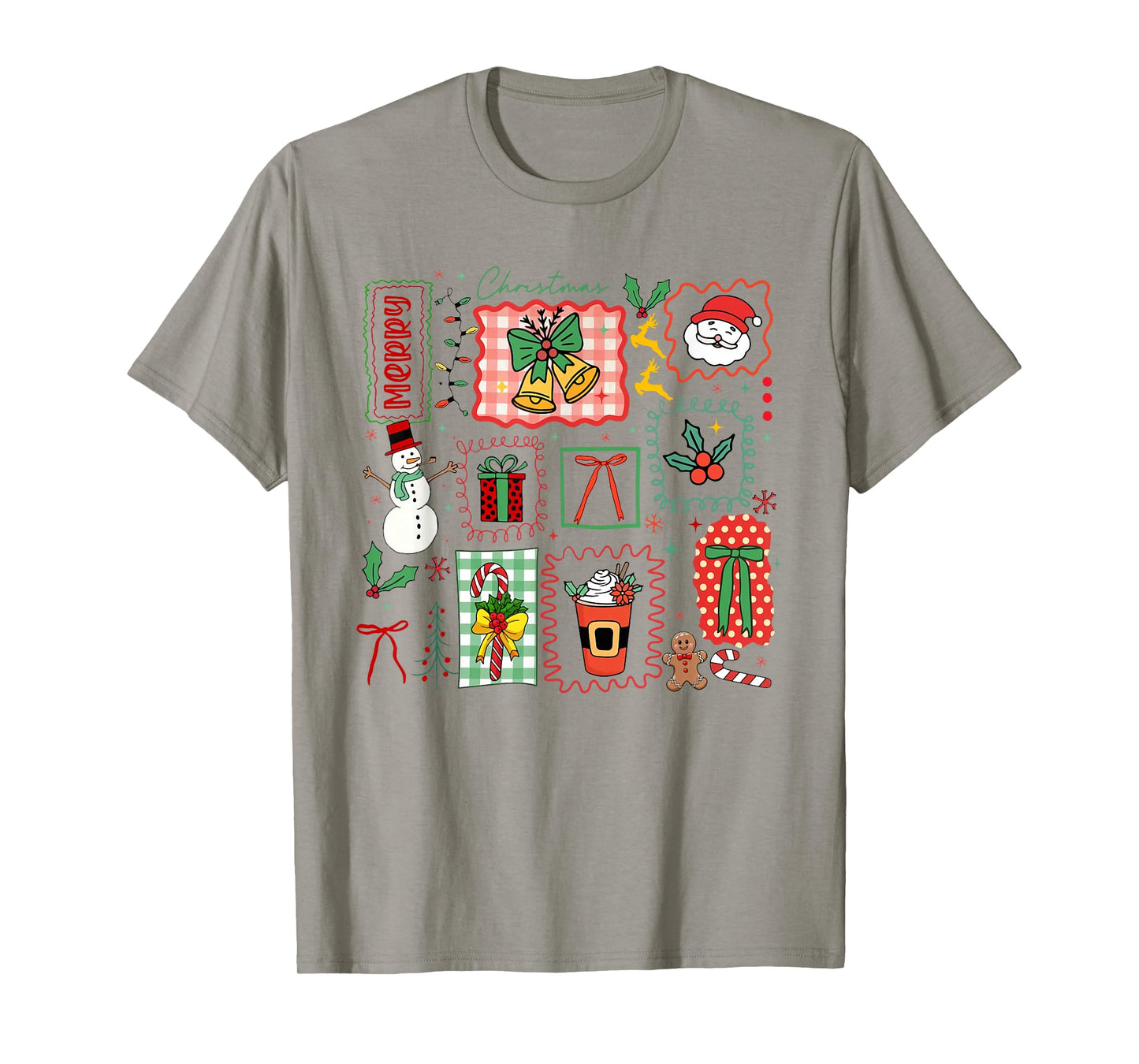 Cute Coquette Bow Christmas Santa Snowman Vintage Merry Xmas T-Shirt