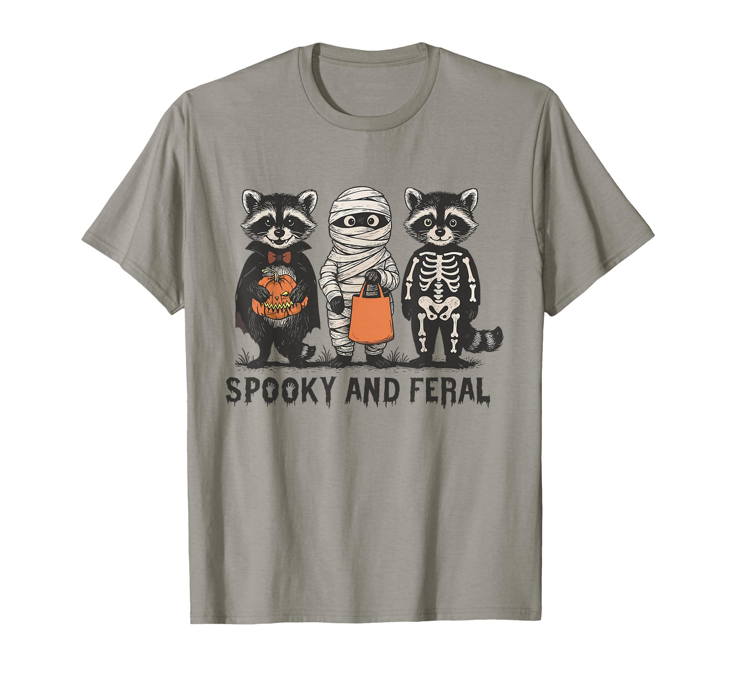 Spooky and Feral Raccoon Halloween Raccoon Ghost Trash Panda T-Shirt
