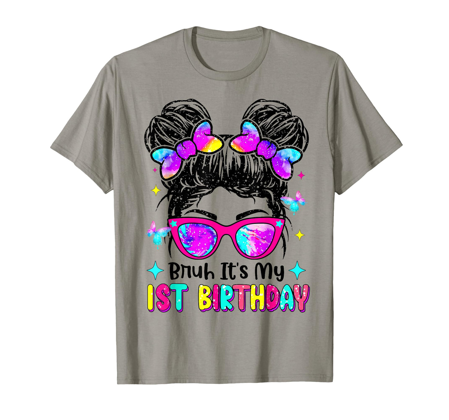 Retro Bruh It's My 1st Birthday Messy Bun Girl T-Shirt