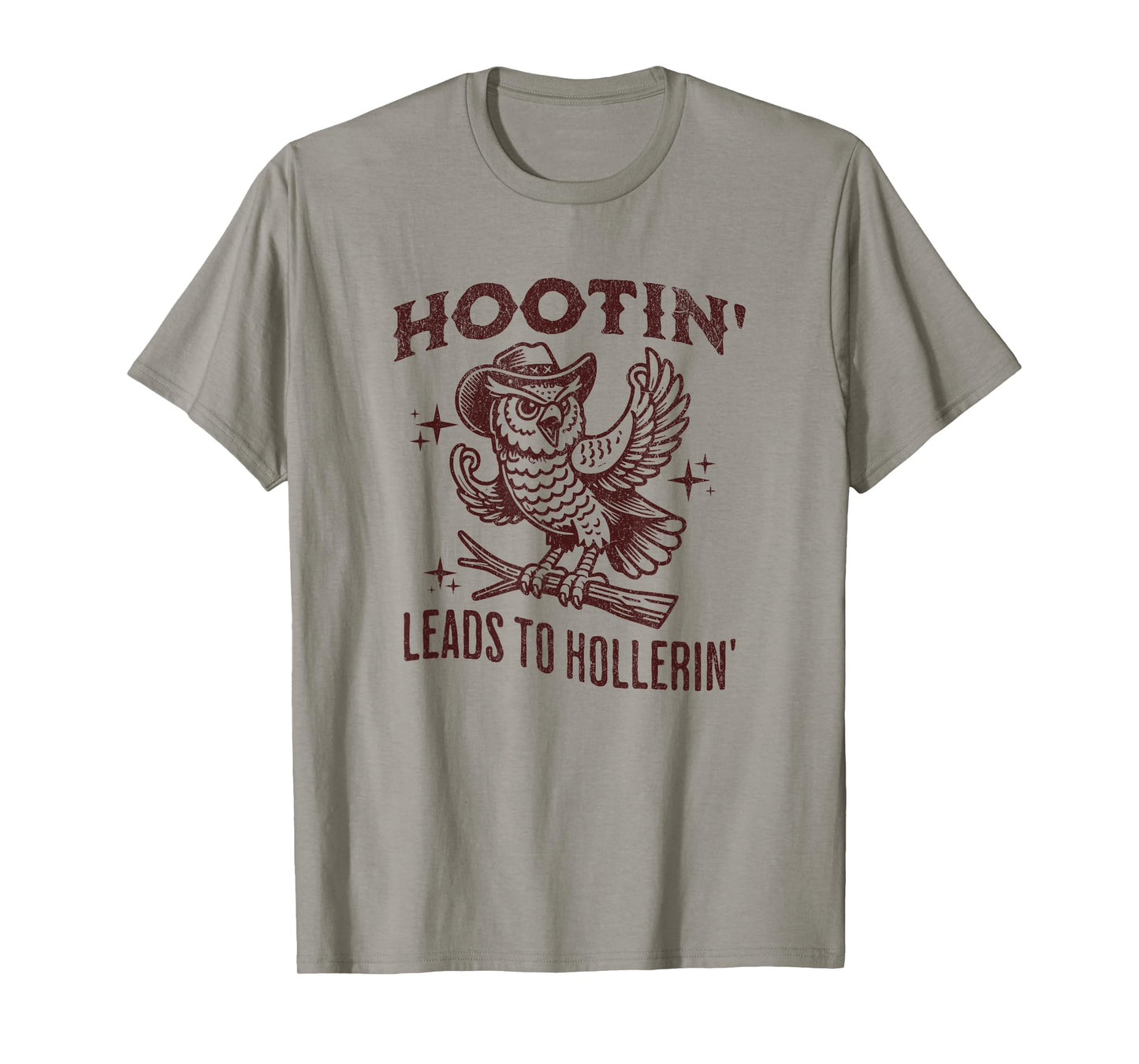 Hootin Leads to Hollerin Funny Vintage Owl Graphic T-Shirt
