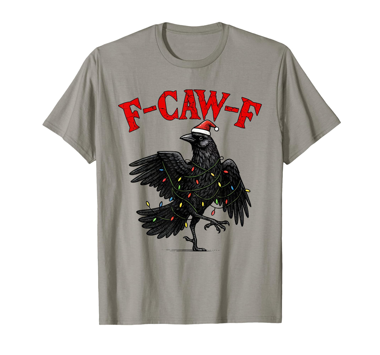 Black Crow F-Caw-F Funny Retro Christmas Lights Santa hat T-Shirt