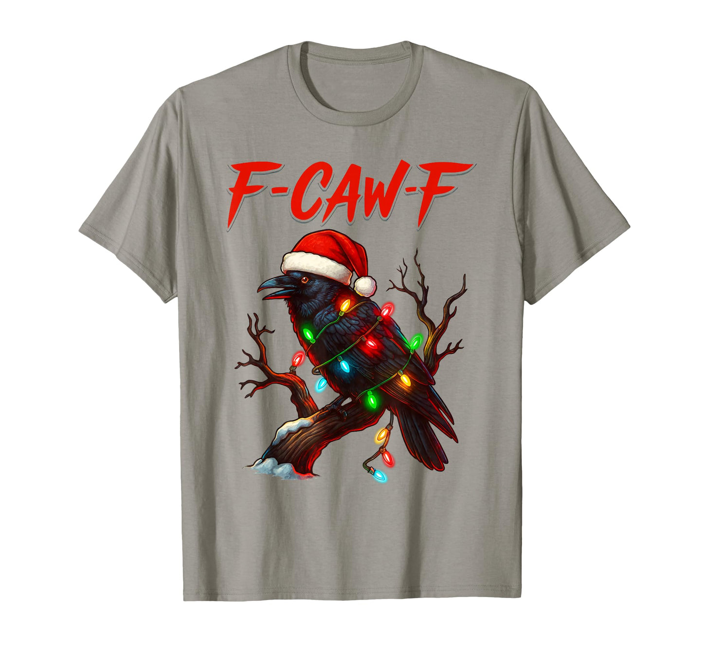 Black Crow F-Caw-F Funny Retro Christmas Lights Santa hat T-Shirt