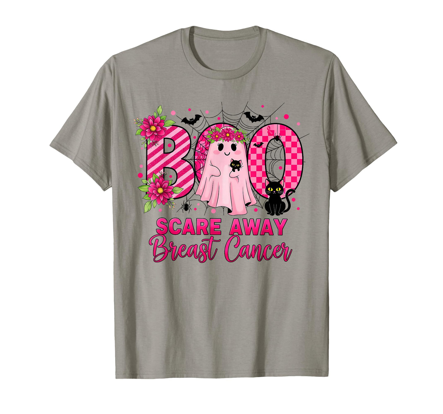 Floral Boo Ghost Scare Away Breast Cancer Awareness T-Shirt
