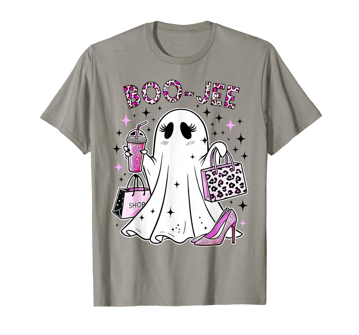 Coquette Pink Leopard Boo-JEE Ghost Halloween Women Girls T-Shirt