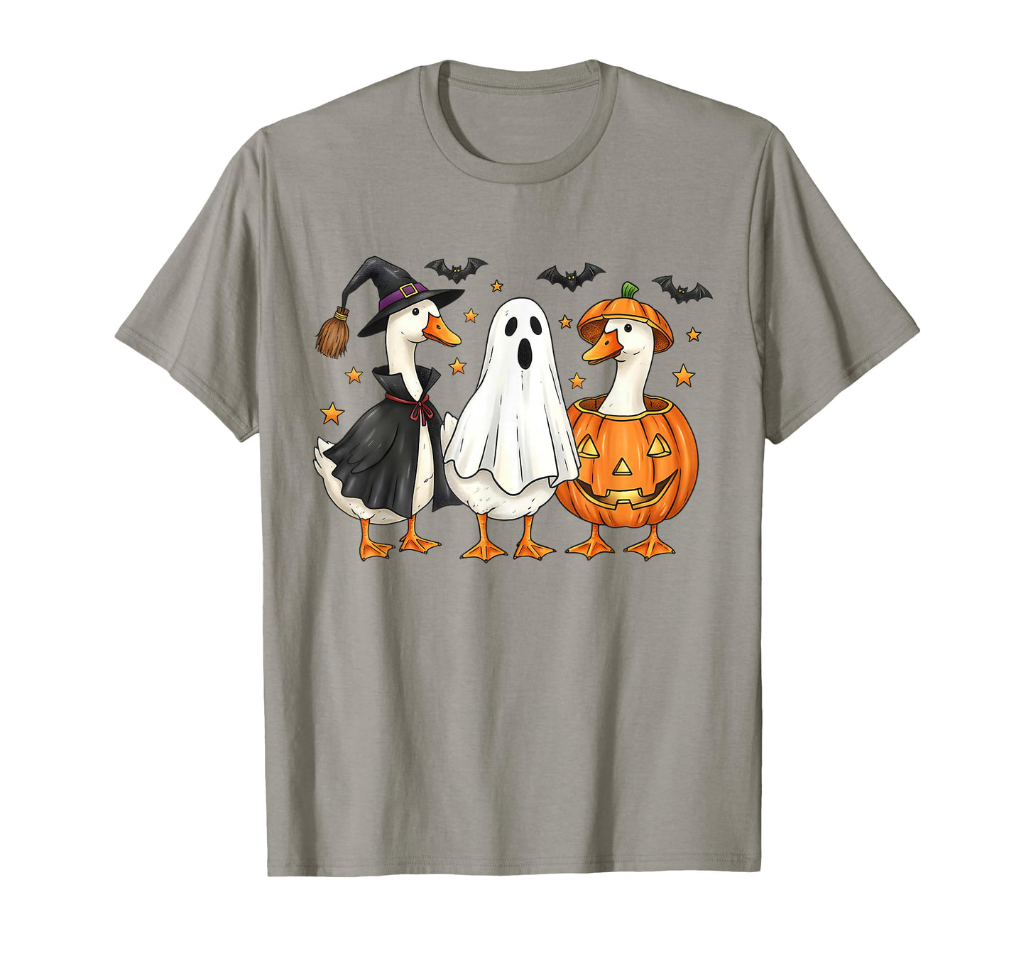 Retro Pumpkin Goose Halloween Fall Witch Funny Ducks Lover T-Shirt
