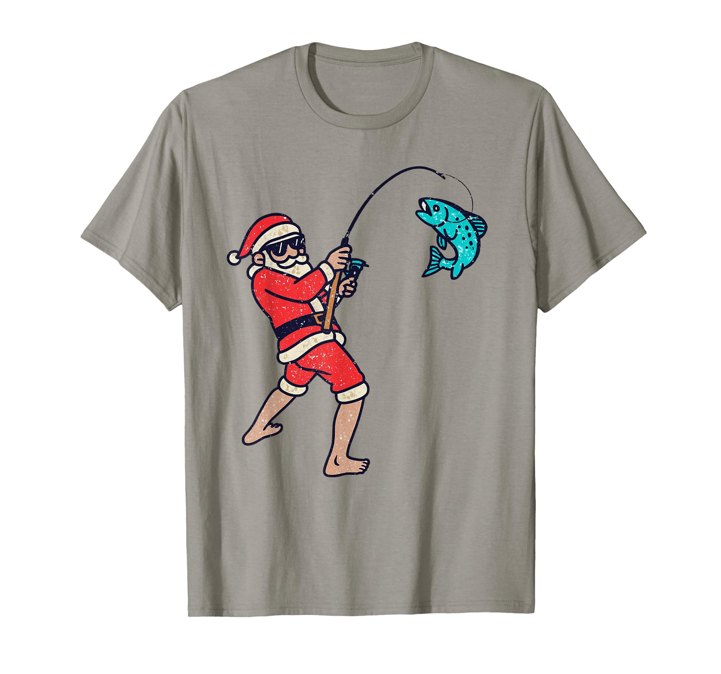 Santa Fishing Christmas Vintage Fish Funny Xmas T-Shirt