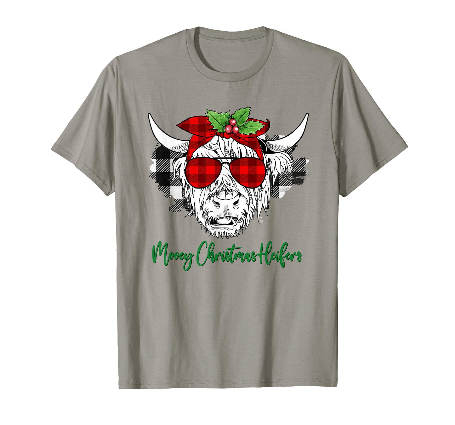 Mooey Christmas Heifers Funny Holiday Cow Plaid Sunglasses T-Shirt