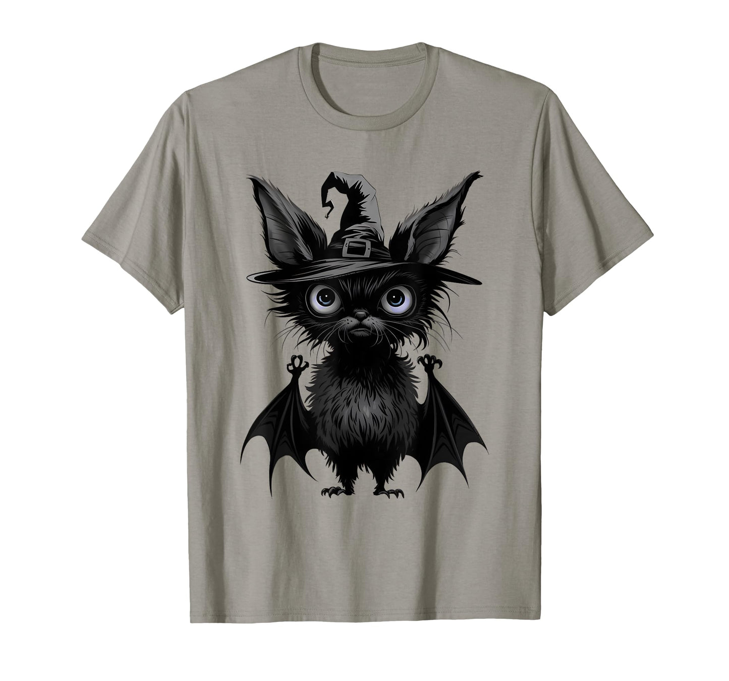 Cute Bat Wearing Witch Hat Trying to Be Scary Halloween Bat T-Shirt