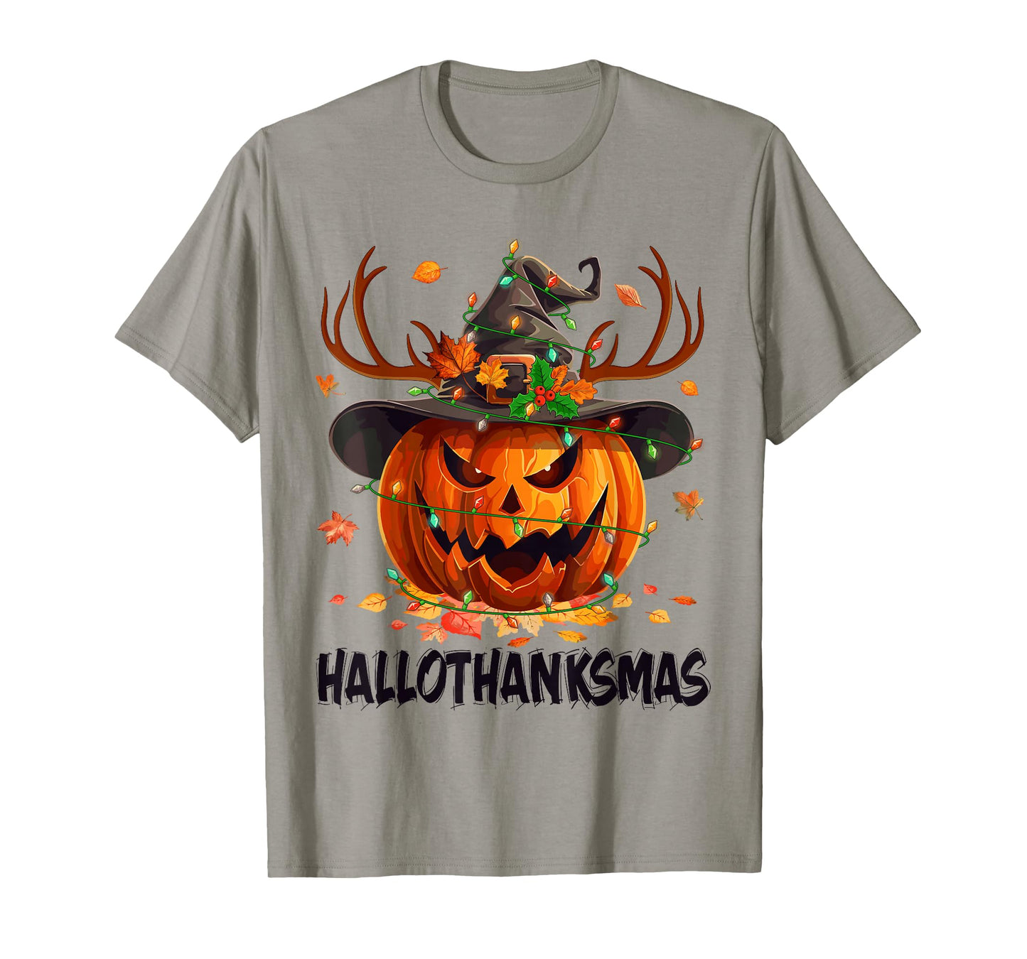 Happy Hallothanksmas Pumpkin Halloween Thanksgiving Xmas T-Shirt