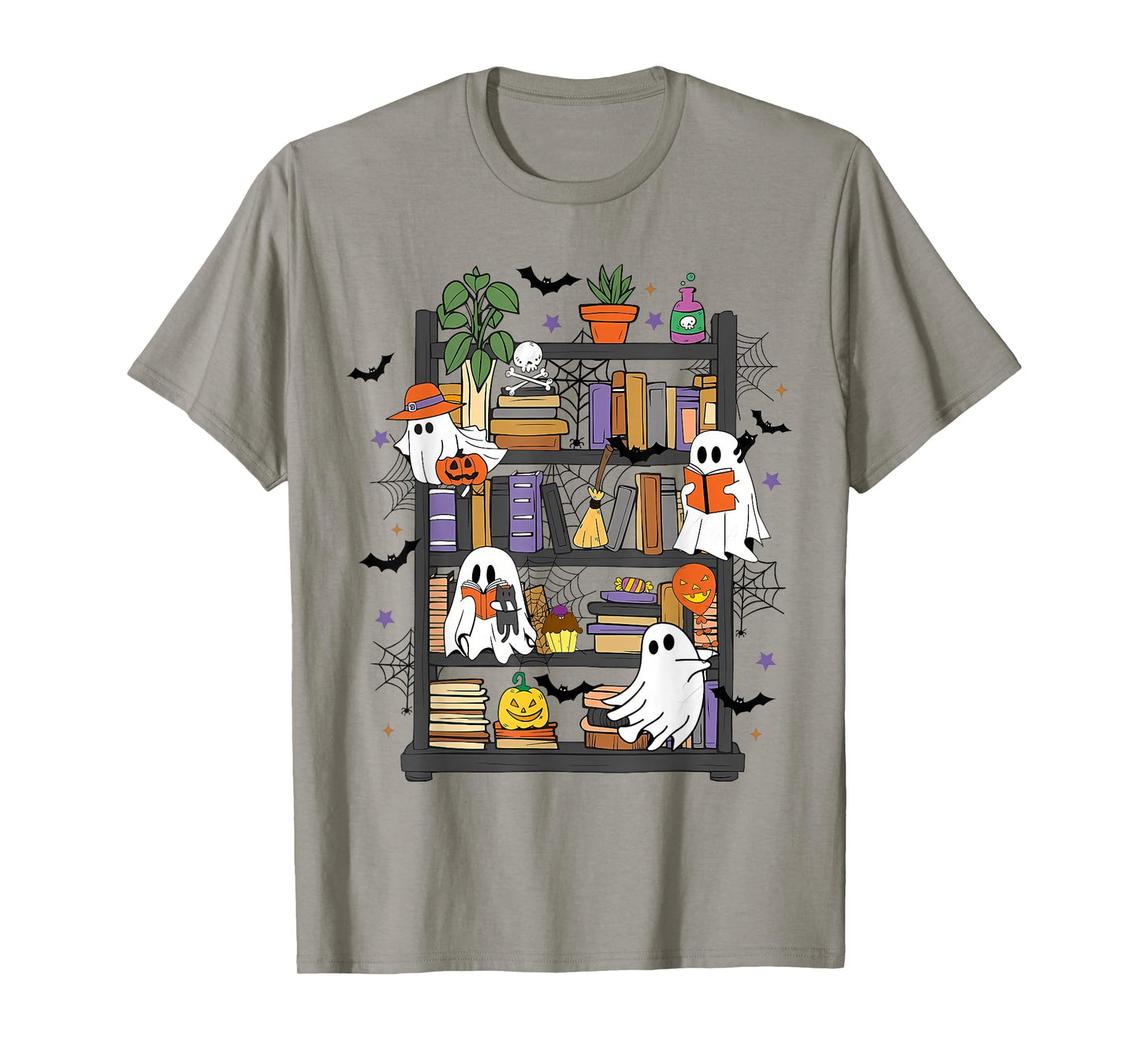 Ghost Library Reading Books Halloween Men Women Kids T-Shirt