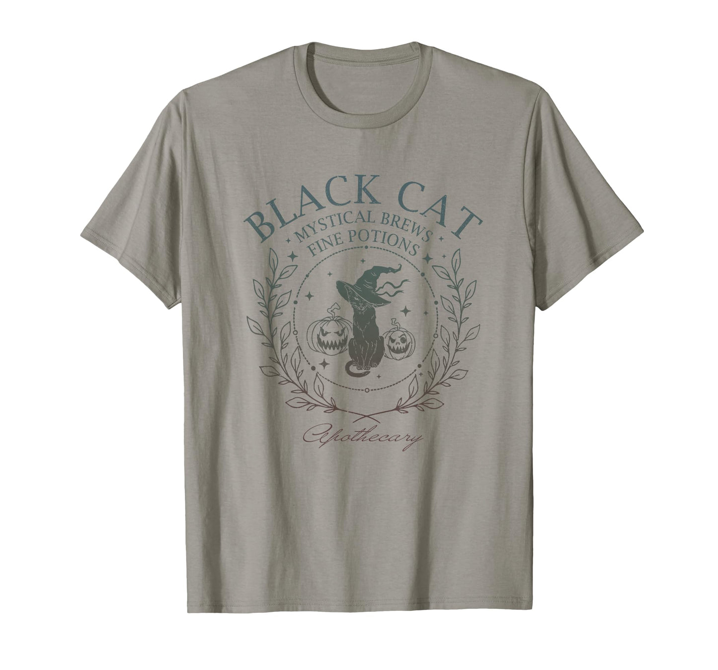Black Cat Mystical Brews Fine Potions Witch Cat Halloween T-Shirt