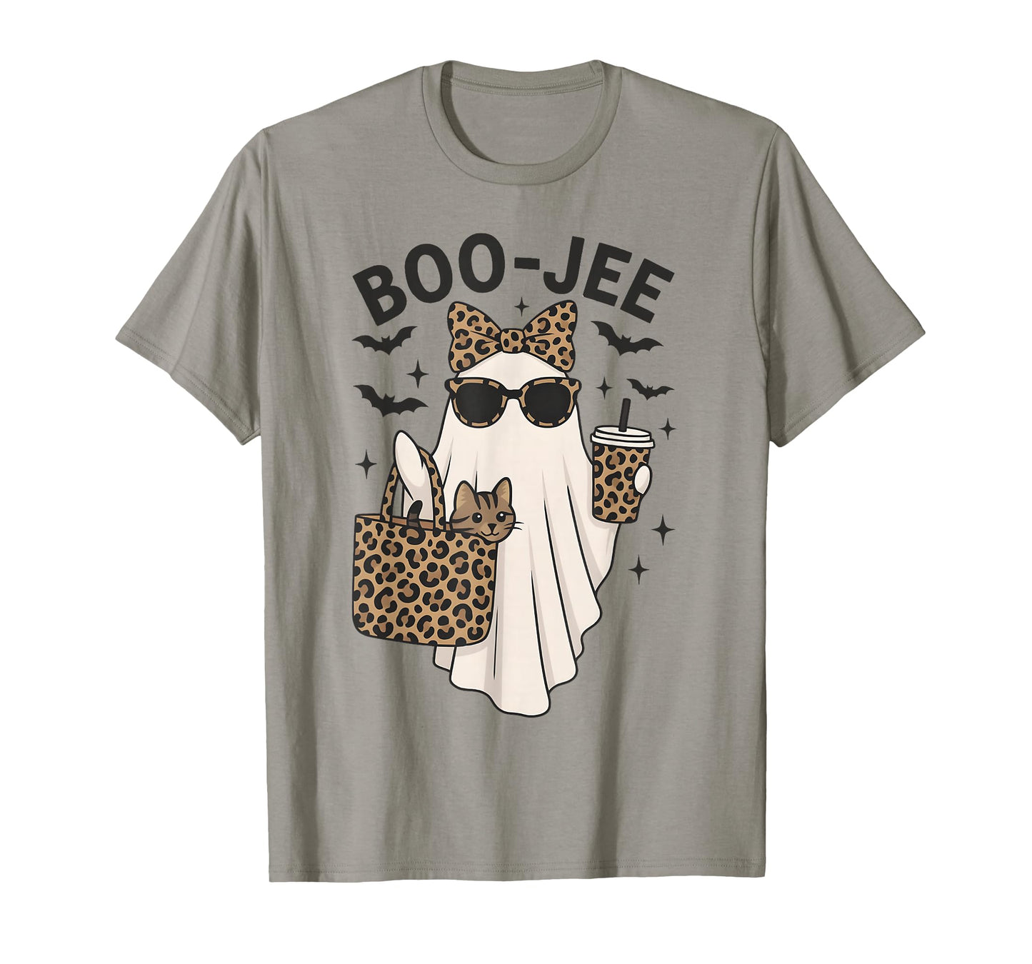 Coquette Leopard Cute Cat Ghost Coffee Boo-JEE Halloween T-Shirt