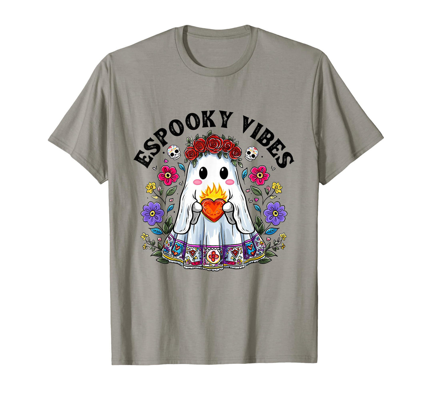 Espooky Vibes Halloween Floral Ghost Spanish Mexican Teacher T-Shirt