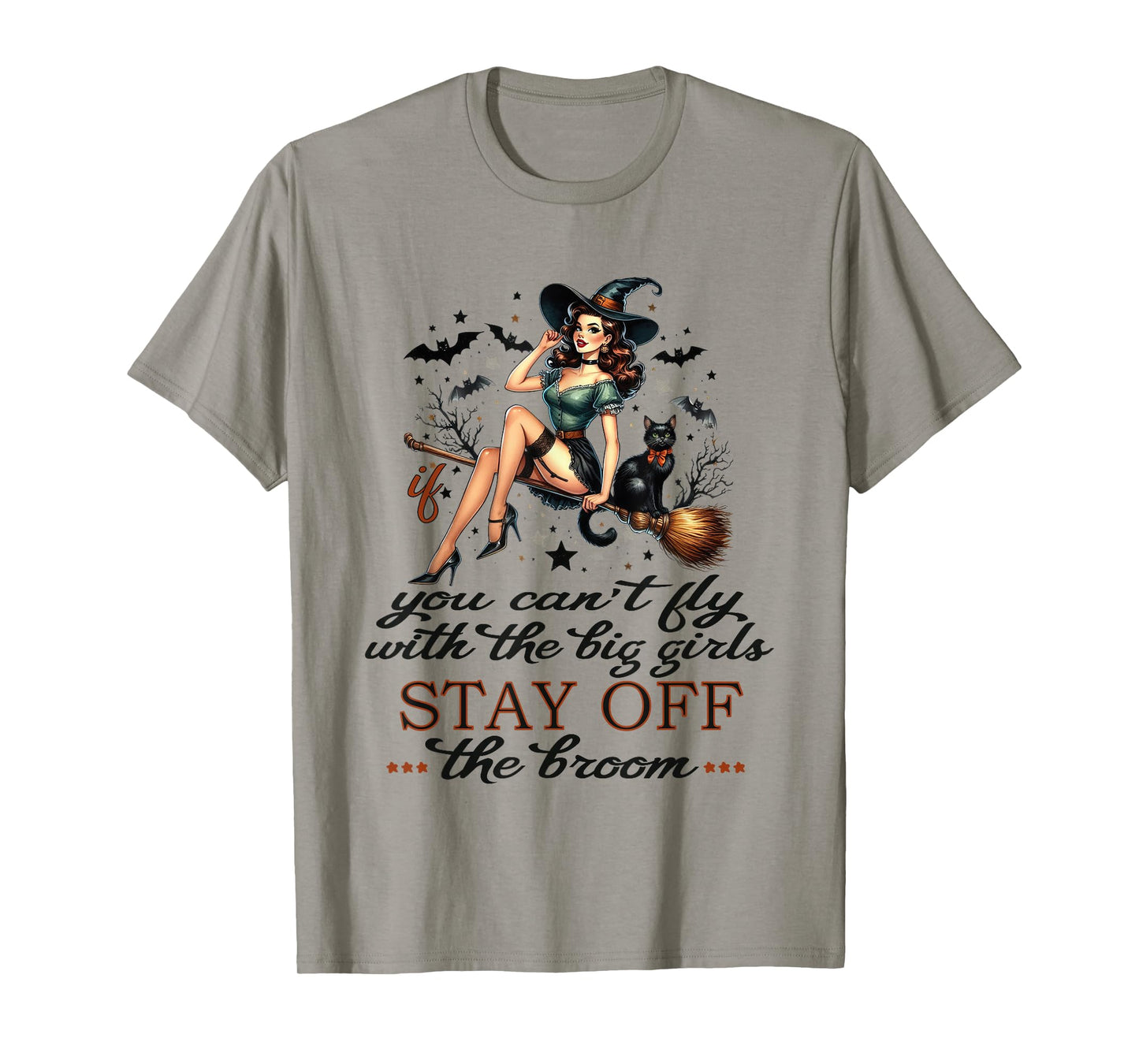 Halloween Witch Funny Fly with The Big Girls Pin Up Satire T-Shirt
