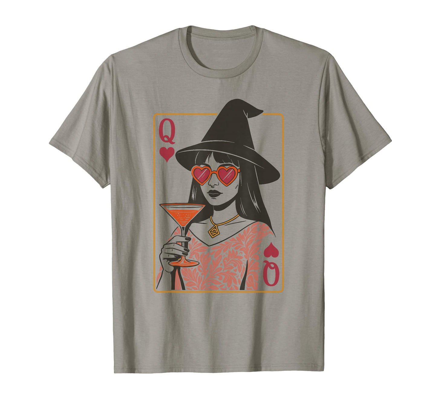 Queen of Hearts Witch Cocktail Vintage Playing Card T-Shirt